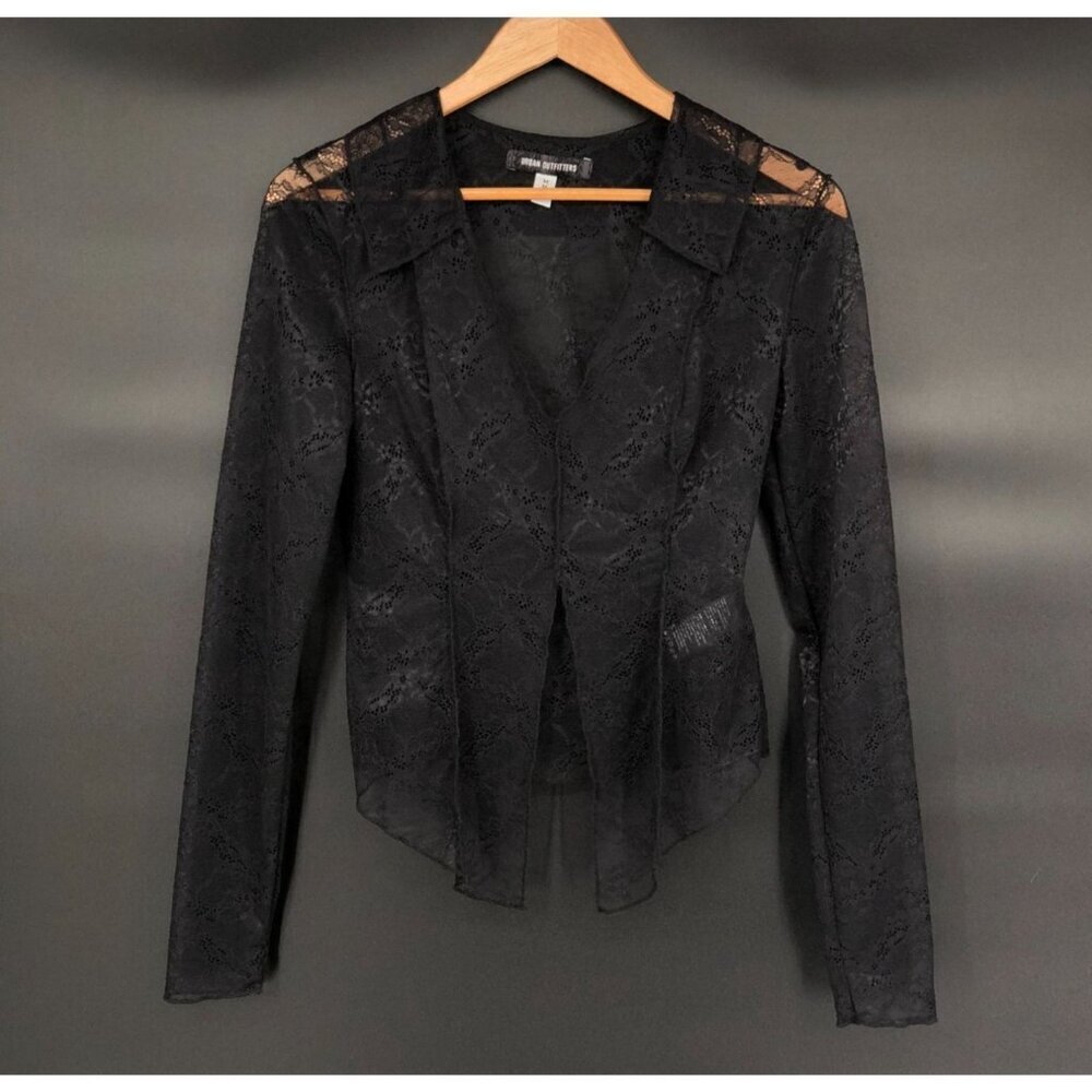 Urban Outfitters Women Lace Sheer Long Sleeve Top M Black Festival Going Out Top